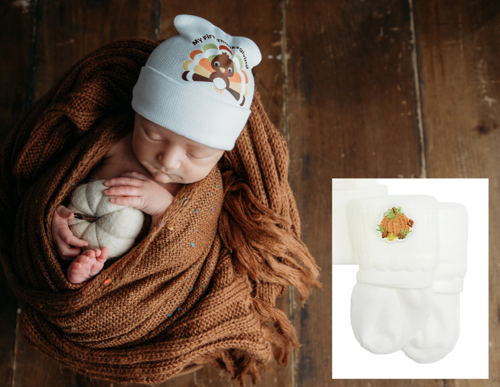 Thanksgiving Newborn Hospital Hat & Sock Set for Labor & Delivery