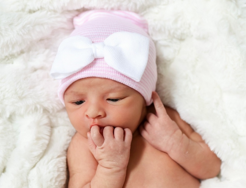 4 NICU Preemie and Newborn Sizes USA Made Baby Girl Hospital White Hat Pink Bow 