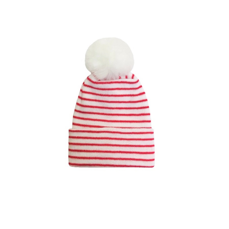 Newborn Holiday Red White PomPom Hat BC PPRW2W