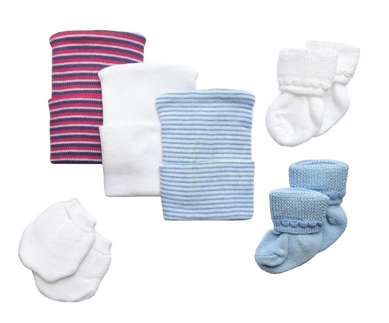 Newborn Baby Hospital Hat Set with Matching Socks & Mittens