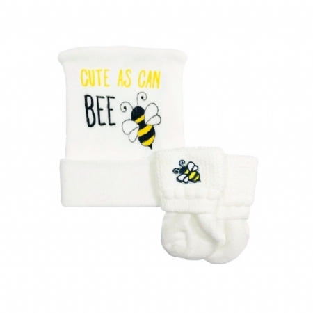 Newborn Baby Cute As Can BEE Hat & Sock Set