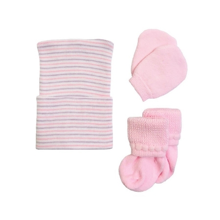 Newborn Baby Girl Hospital Hat, Cotton Socks, and Scratch Guard Mittens