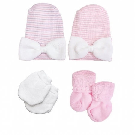 Newborn Baby Girls' Pink Bow Hat Set