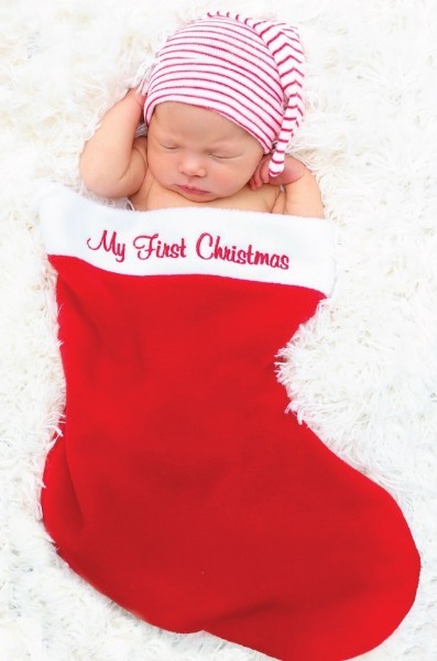Embroidered Stocking with "My First Christmas" or "Happy Holidays"