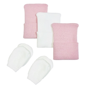 Natural Cotton Pink Hat & No Scratch Mitten Set