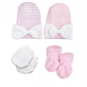 Newborn Baby Girls' Pink Bow Hat Set