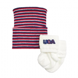 Born in the USA Newborn Baby Hospital Hat & Sock Set