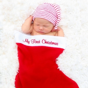 Embroidered Stocking with "My First Christmas" or "Happy Holidays"