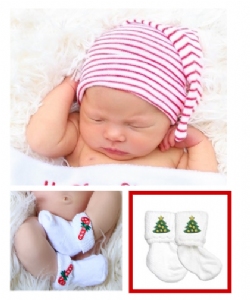 Newborn Elf Cap & Holiday Sock Set #BCSK-ELF