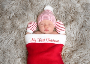 Red & White Striped Holiday Newborn Mittens #MT-03RW